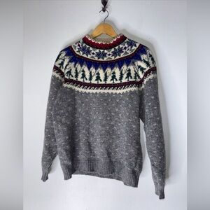 Eddie Bauer Gray Nordic Pattern Crewneck Sweater